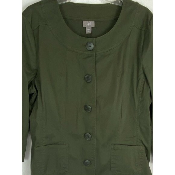 J Jill Womens Jacket Size 16 Green Utility Military Buttons Button Scoop Neck - Picture 9 of 11